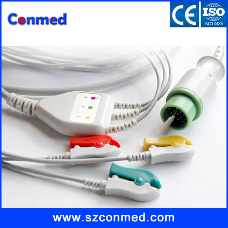17pin spacelabs ecg cable with 3lead,AHA,Clip