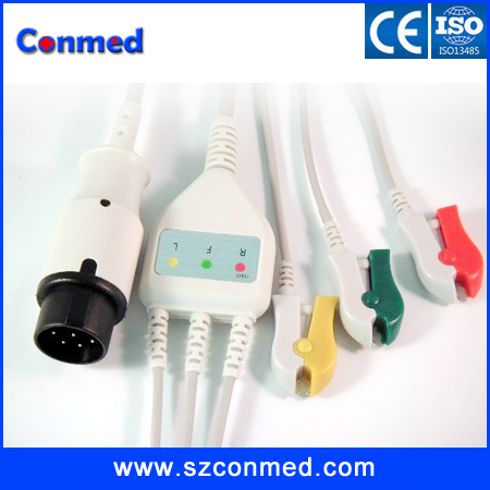 Datascope one-piece ECG cable with 3leadwires,Clip Grabber,AHA.