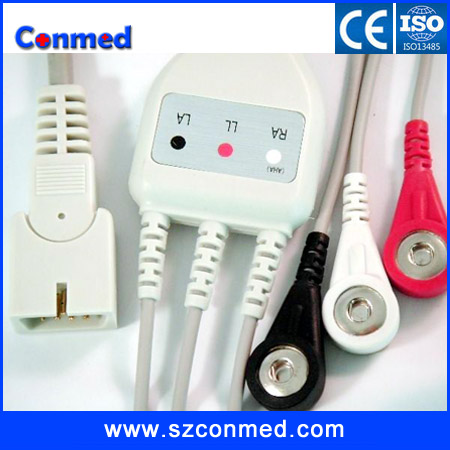 MEK MP1000 ECG cable with 3-lead AHA,snap leadwires